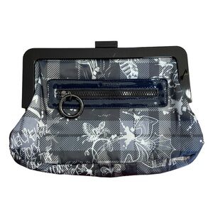 Lesportsac Boutique Clutch Purse Nylon Plaid Blue Gray Small
